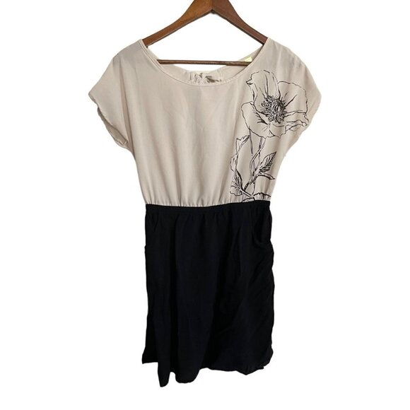 Bee Stitched Womens Cream Black Floral Y2K Tie Keyhole Back Mini Dress Small - Picture 1 of 8